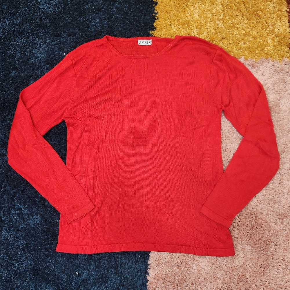 ZZ Silk Vintage 90s 100% Silk Red Shirt